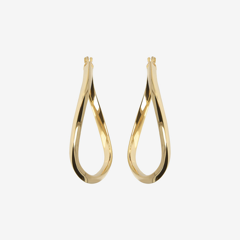 Orecchini a Cerchio Ovali Ondulati in Argento 925 placcato Oro Giallo 18Kt