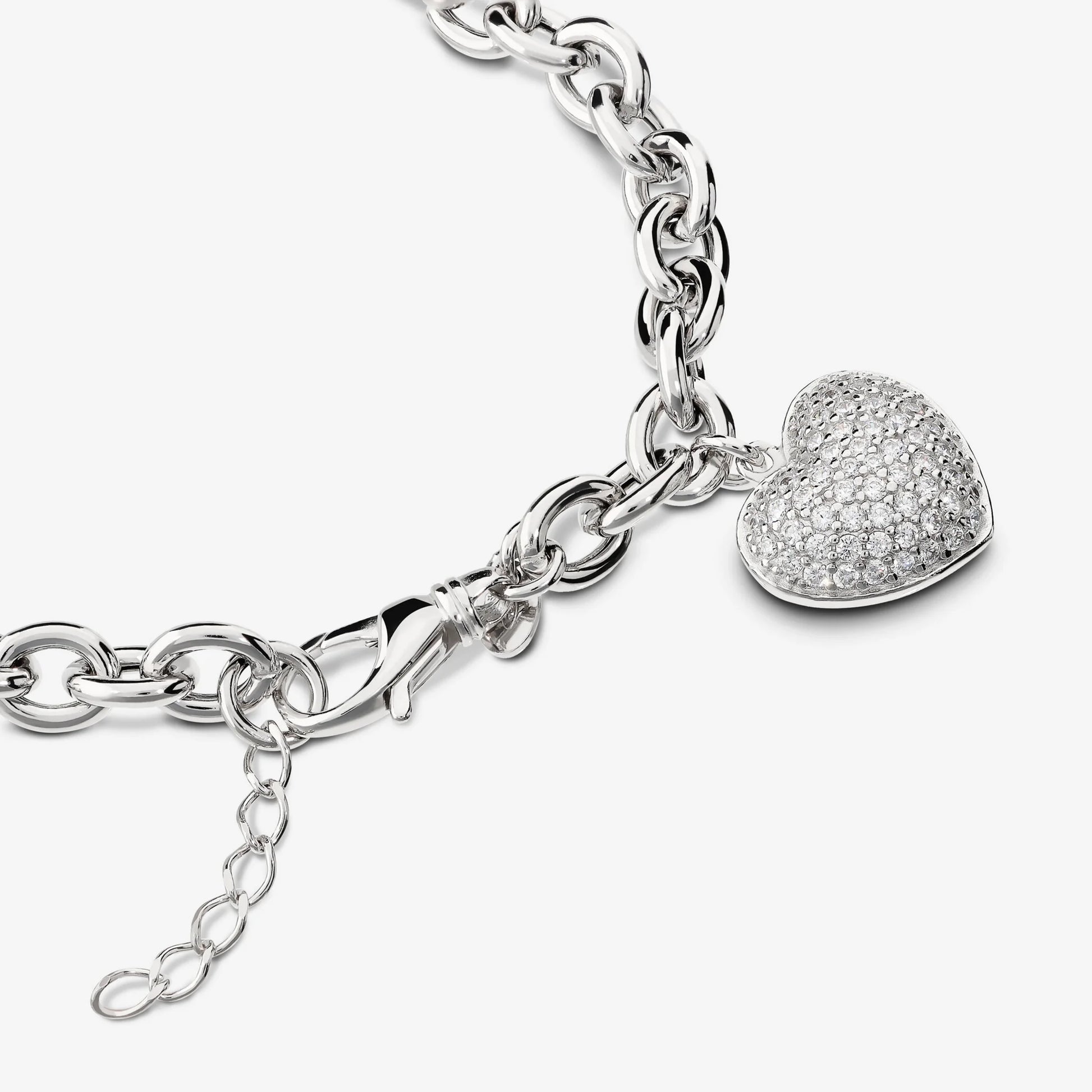 Bracciale Maglia Rolo und Anhänger Herz mit Cubic Zirconia in Silber 925 plattiert mit Platin