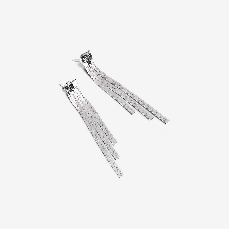 Boucles d'oreilles pendantes en maille serpent en argent 925 plaqué platine 6 cm