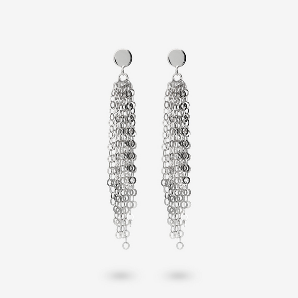 Eleven-Row Diamond-Studded Drop Earrings in Platinum-Plated 925 Silver