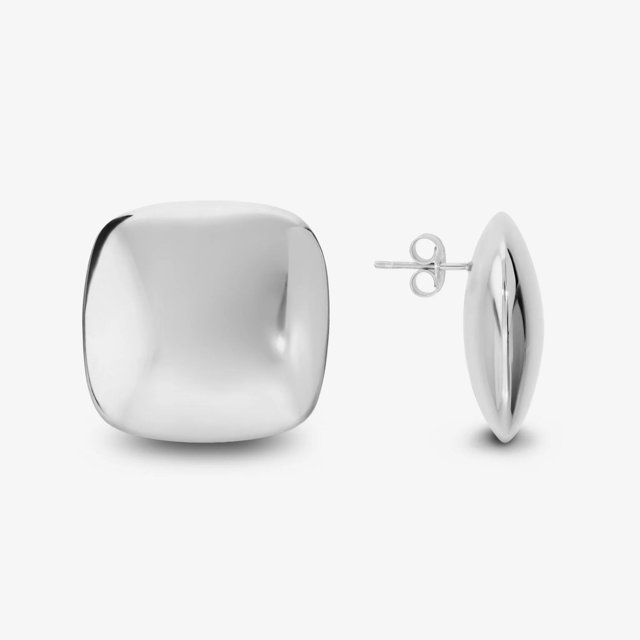 Square Lobe Earrings in 925 Silver Plated Platinum