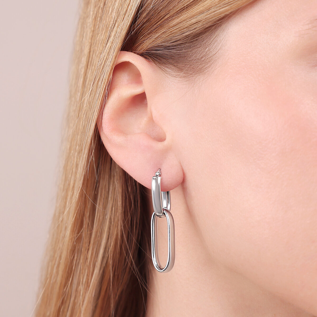 Orecchini Pendenti Maglia Ovale Allungata in Argento 925 placcato Platino