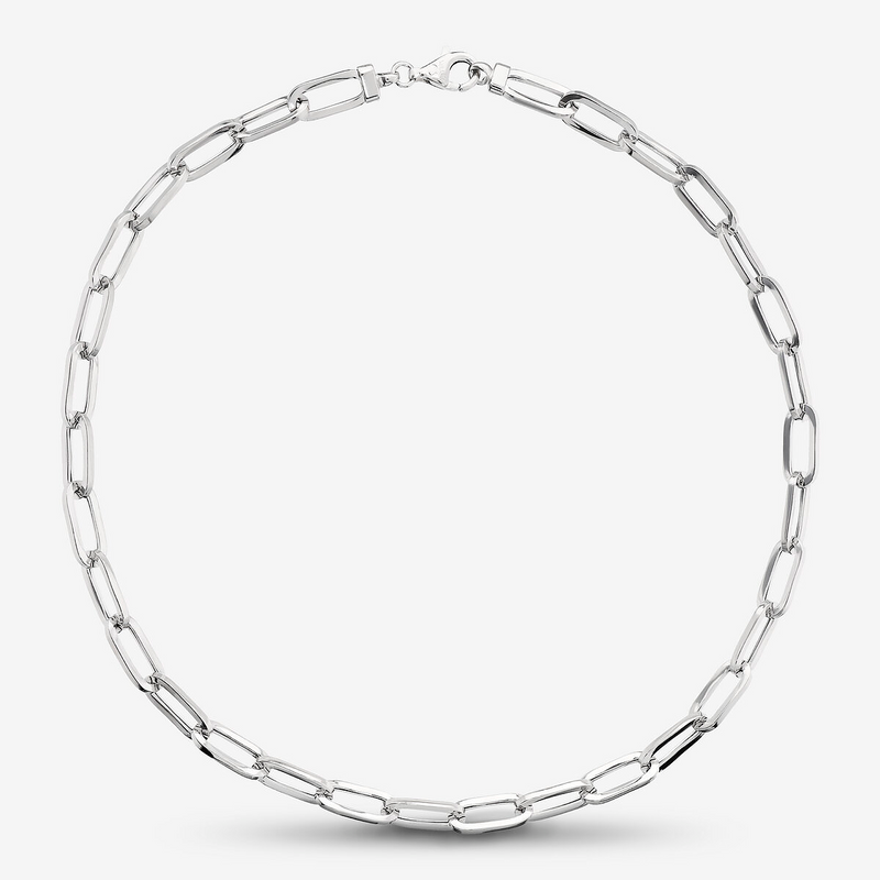 Collier Girocollo Maille Ovale Allongée en Argent 925 plaqué Platine