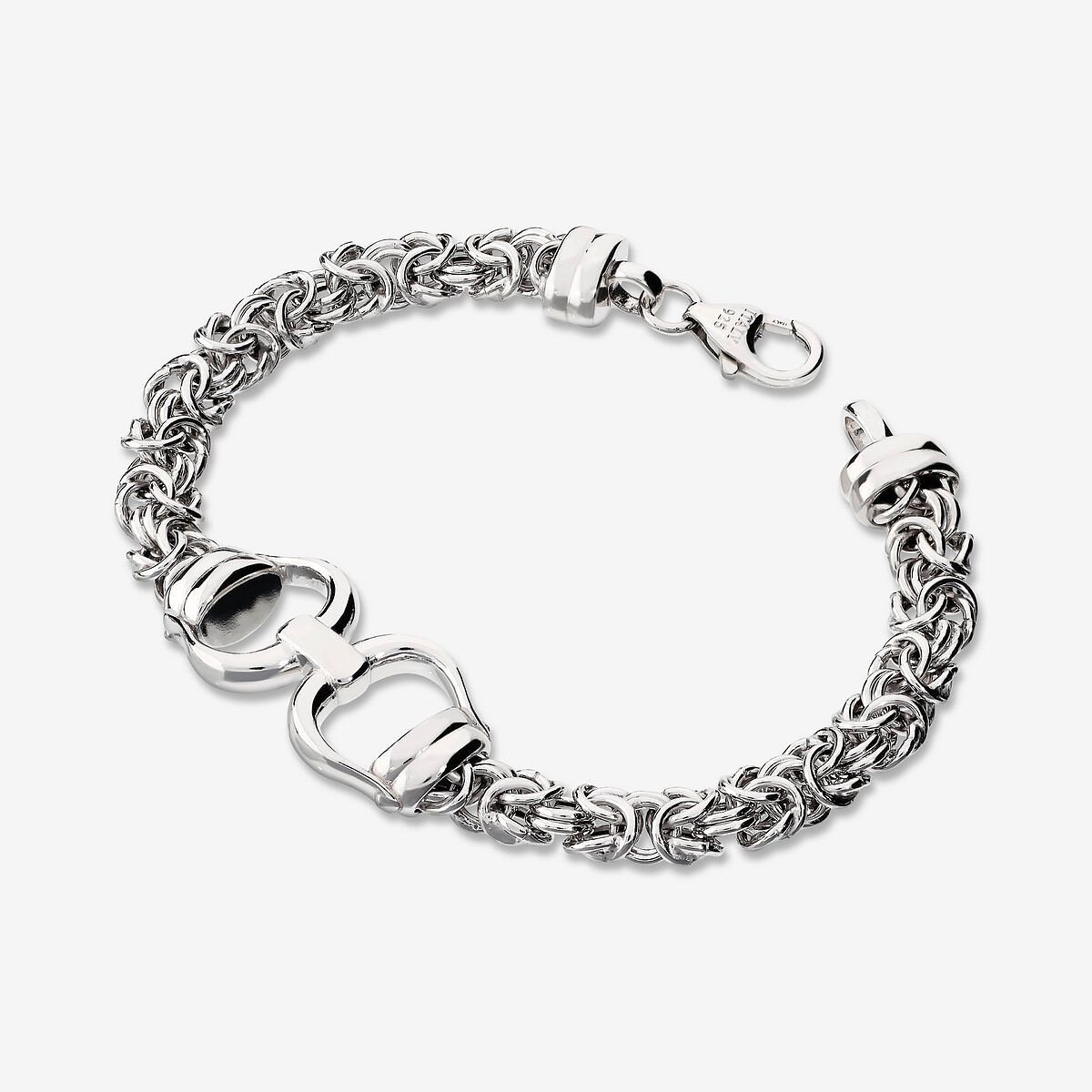 Byzantine Link Bracelet with Horseshoe in 925 Silver Plated with Platinum