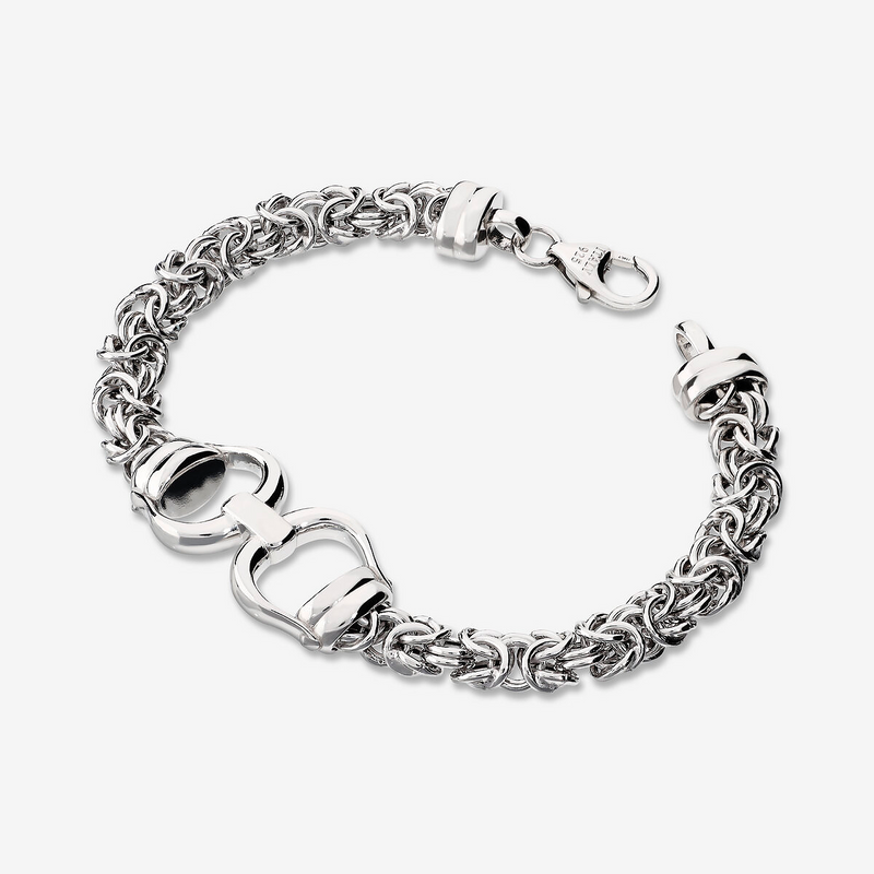 Bracciale Maglia Bizantina con Ferro di Cavallo in Argent 925 plaqué Platine