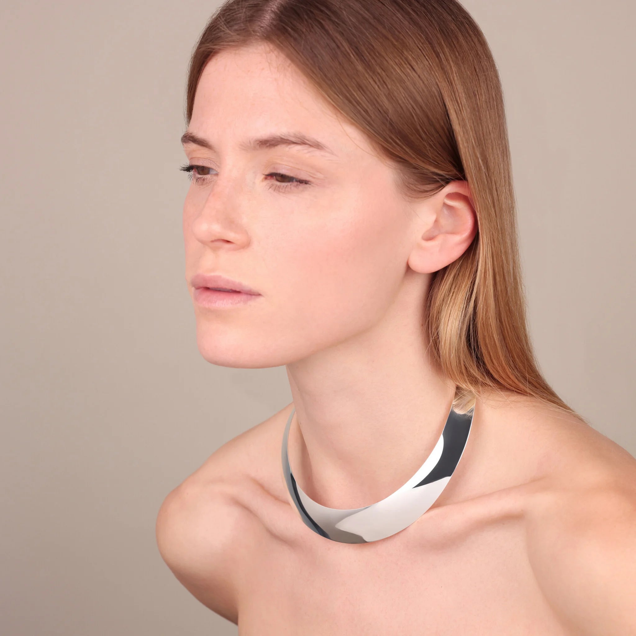 925 Sterling Silver Platinum Plated Mirror Choker Necklace Surface 2cm