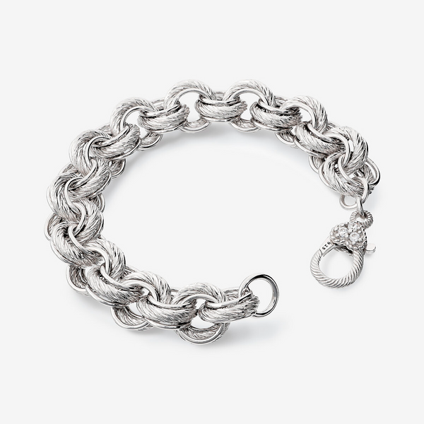 Bracciale Maxi Maglie Rigate en Argent 925 plaqué Platine avec Zirconia Cubique