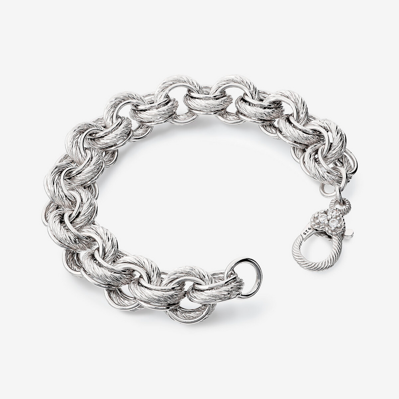 Maxi Striped Links Bracelet in 925 Silver plated with Platinum and Cubic Zirconia