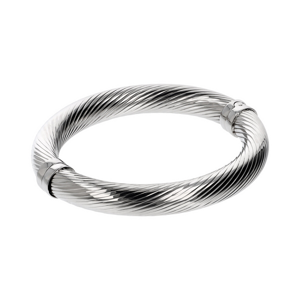 Rigid Bracelet with Twisted Finish in Platinum-plated 925 Silver