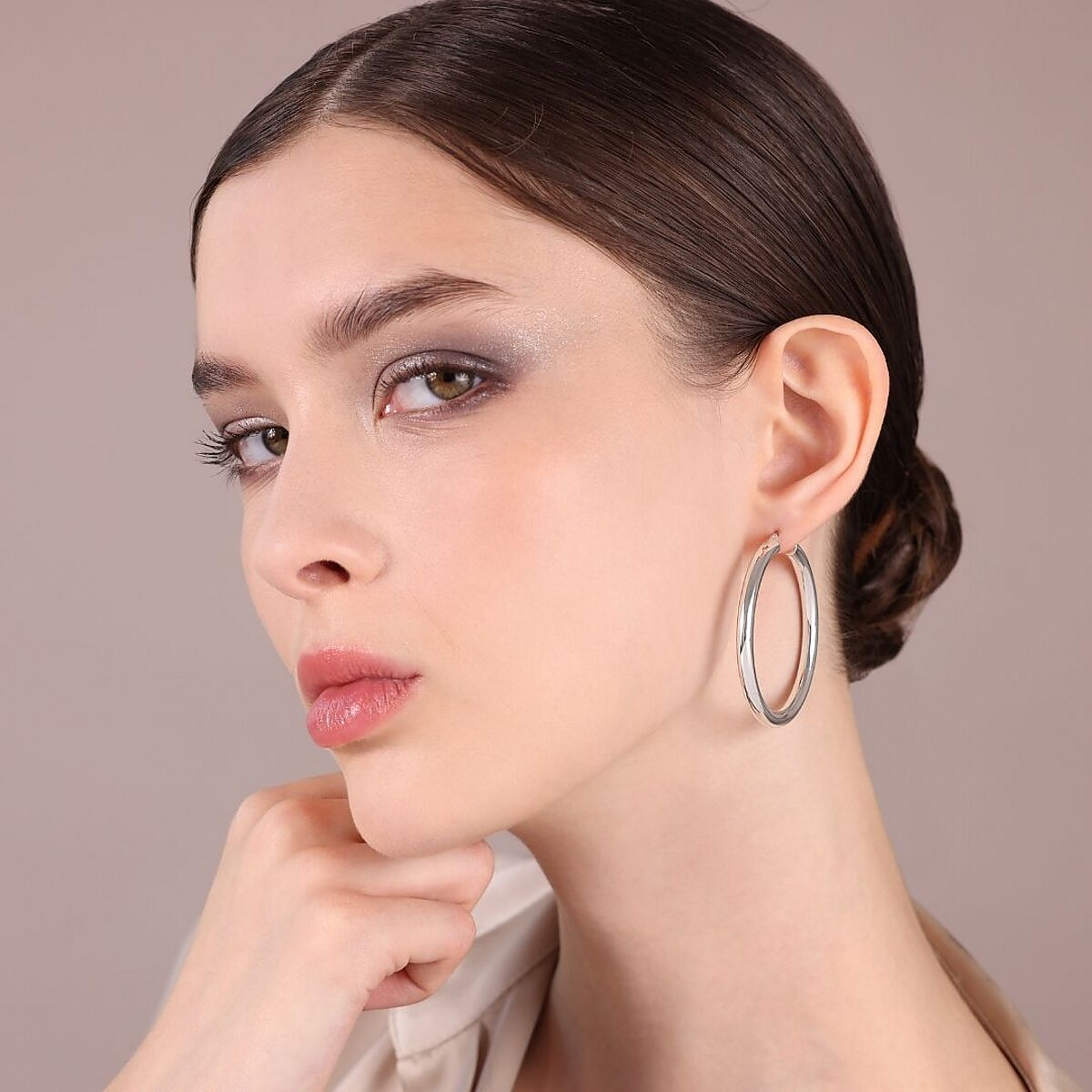 Orecchini a Cerchio Lucidi in Argento 925 placcato Platino