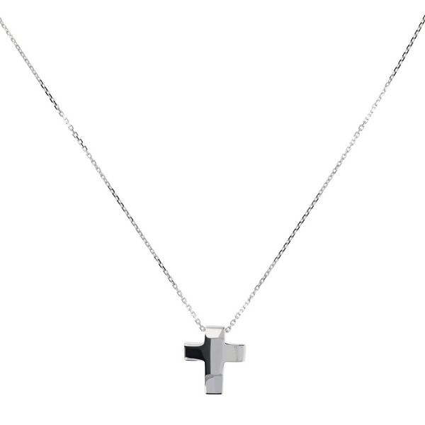 Glitzernde Halskette mit verschiebbarem Kreuzanhänger aus platiniertem 925er Silber