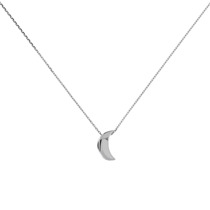 Necklace with Sliding Moon Pendant in Platinum Plated 925 Silver
