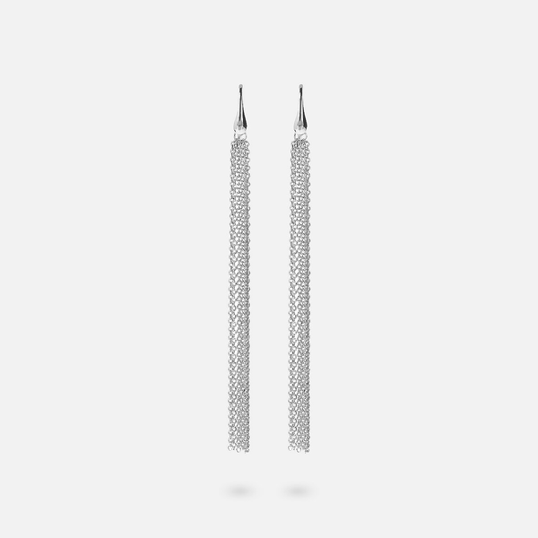 Boucles d'oreilles pendantes multi-rangs en maille scintillante en argent 925 platiné
