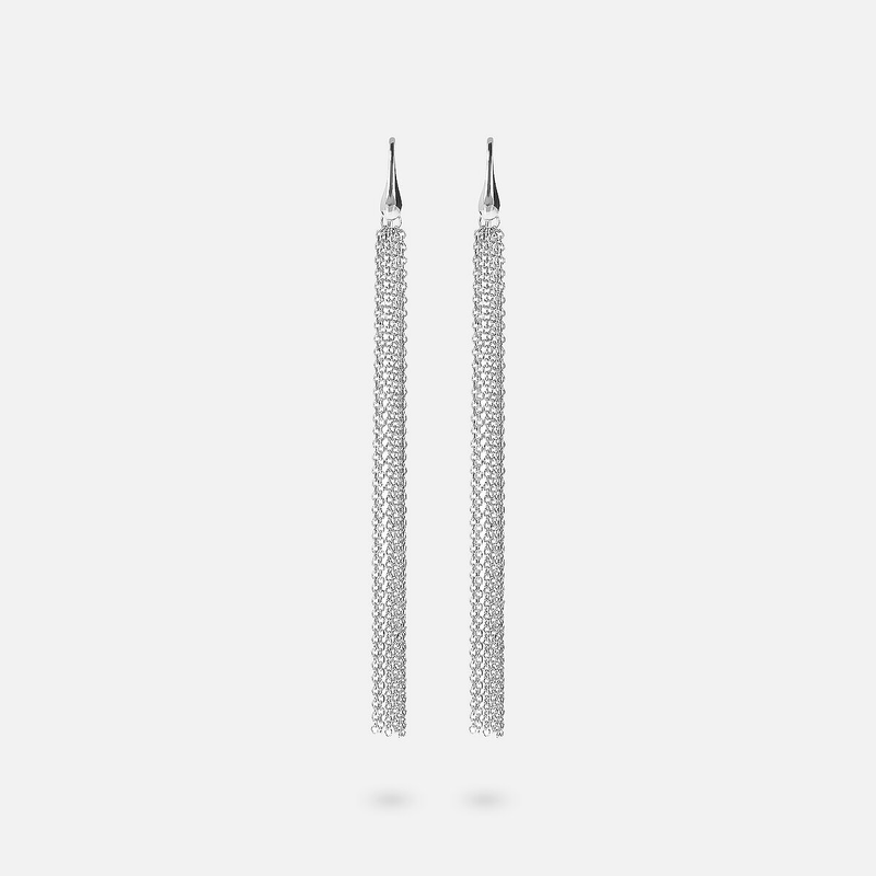 Boucles d'oreilles pendantes multi-rangs en maille scintillante en argent 925 platiné