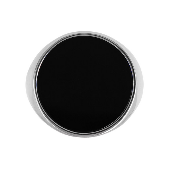 Chevalier-Ring mit schwarzem Onyx aus platiniertem 925er Silber