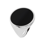 Chevalier Ring with Black Onyx Disc Stone in Platinum Plated 925 Silver