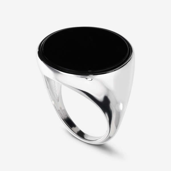 Bague Chevalier avec Pierre Disque Onyx Noir en argent 925 platiné.