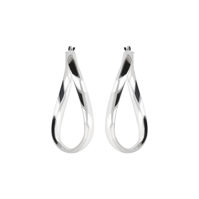 Wave Effect Hoop Earrings in Platinum-plated 925 Silver