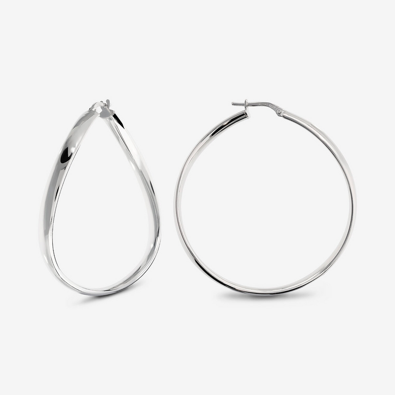 Boucles d'oreilles créoles effet vague en argent 925 platiné