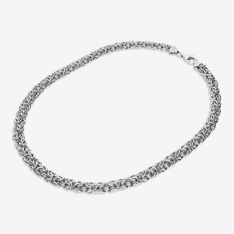 Collier ras du cou à maillons byzantins en argent 925 platiné.
