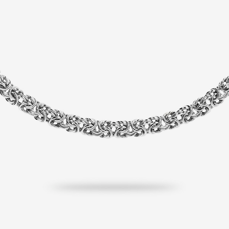 Collier ras du cou à maillons byzantins en argent 925 platiné.