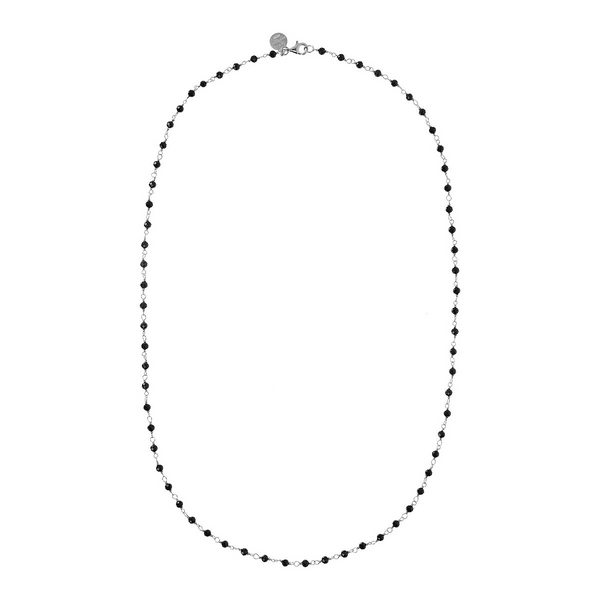 Rosary Necklace with Black Spinel in Platinum-plated 925 Silver
