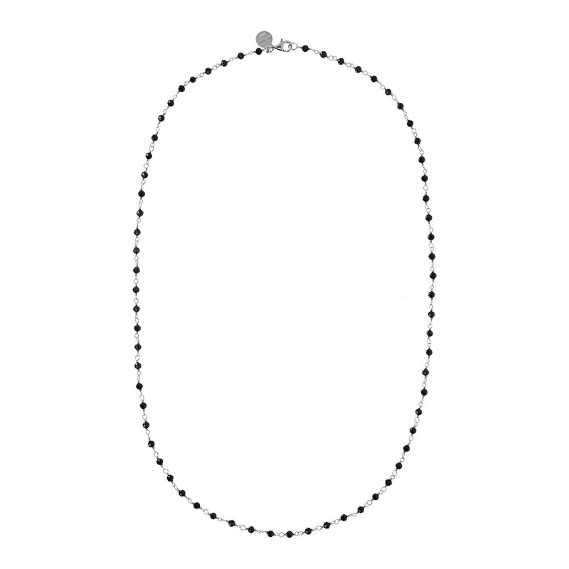 Rosenkranz-Halskette mit schwarzem Spinell aus platiniertem 925er Silber