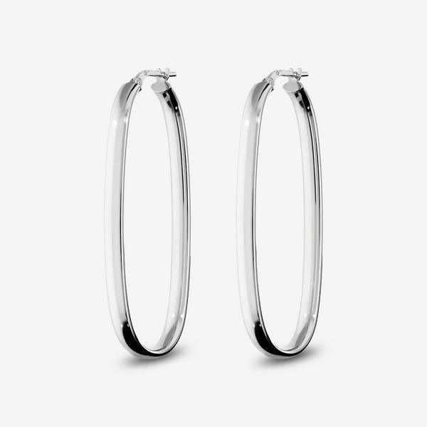 Grandes Boucles d'Oreilles Ovales Allongées en Argent 925 Platiné