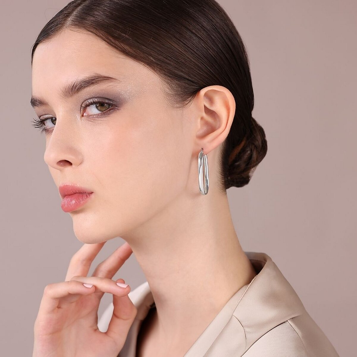 Orecchini Ovali Allungati Small in Argento 925 placcato Platino