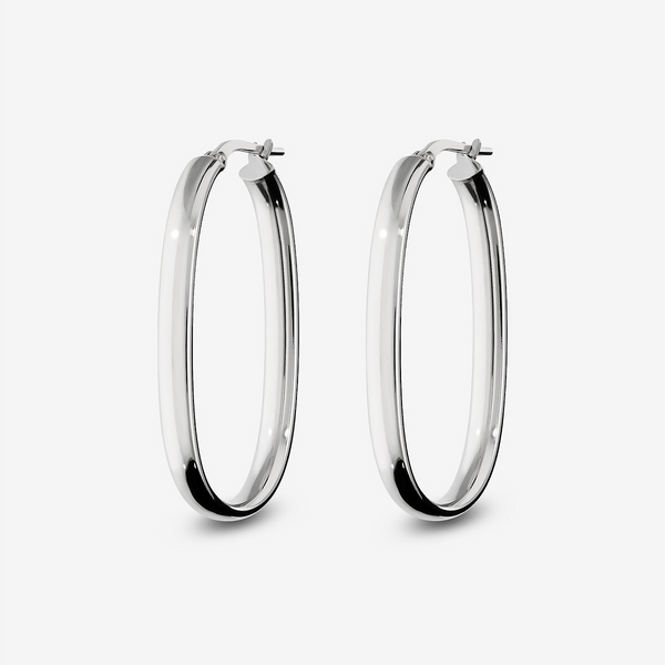 Small Elongated Oval Earrings in Platinum-plated 925 Silver
