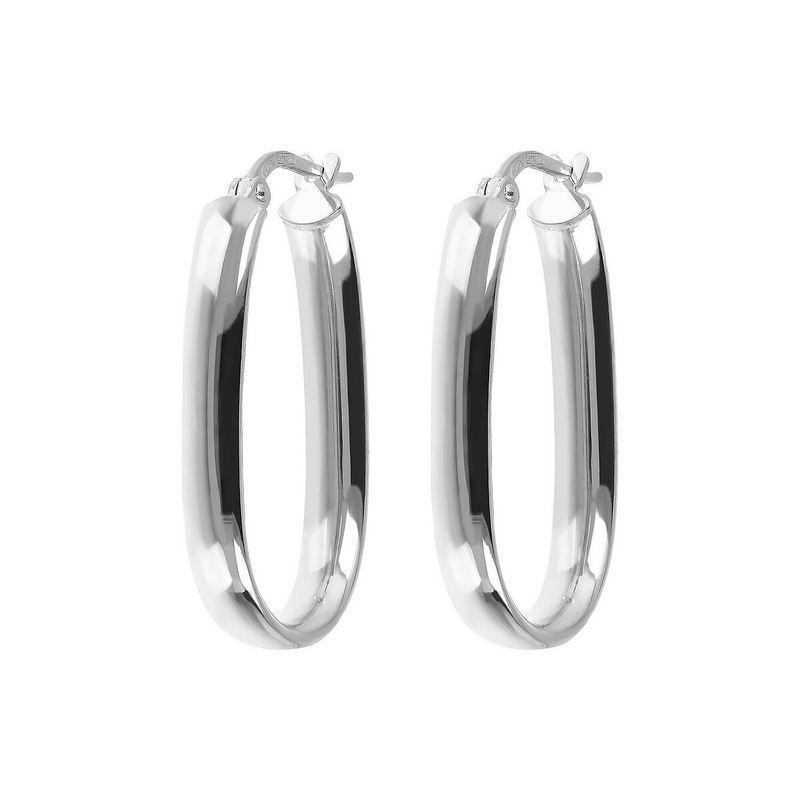 Small Elongated Oval Earrings in Platinum-plated 925 Silver