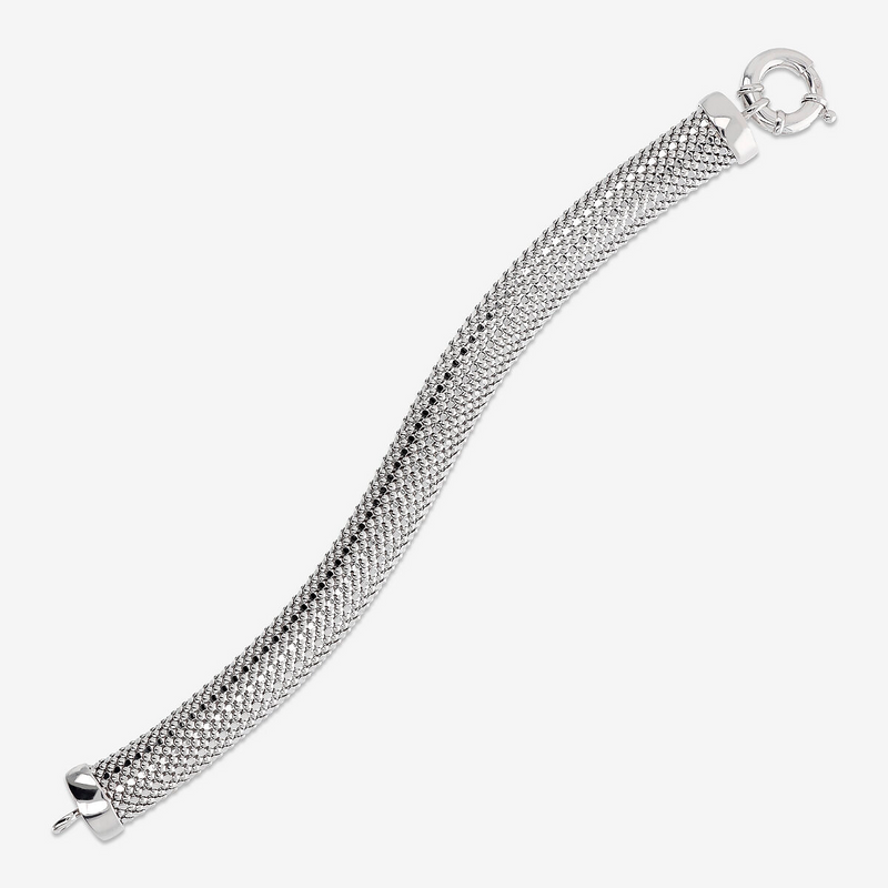 Petit et grand bracelet à maillons Popcorn en argent 925 platiné.