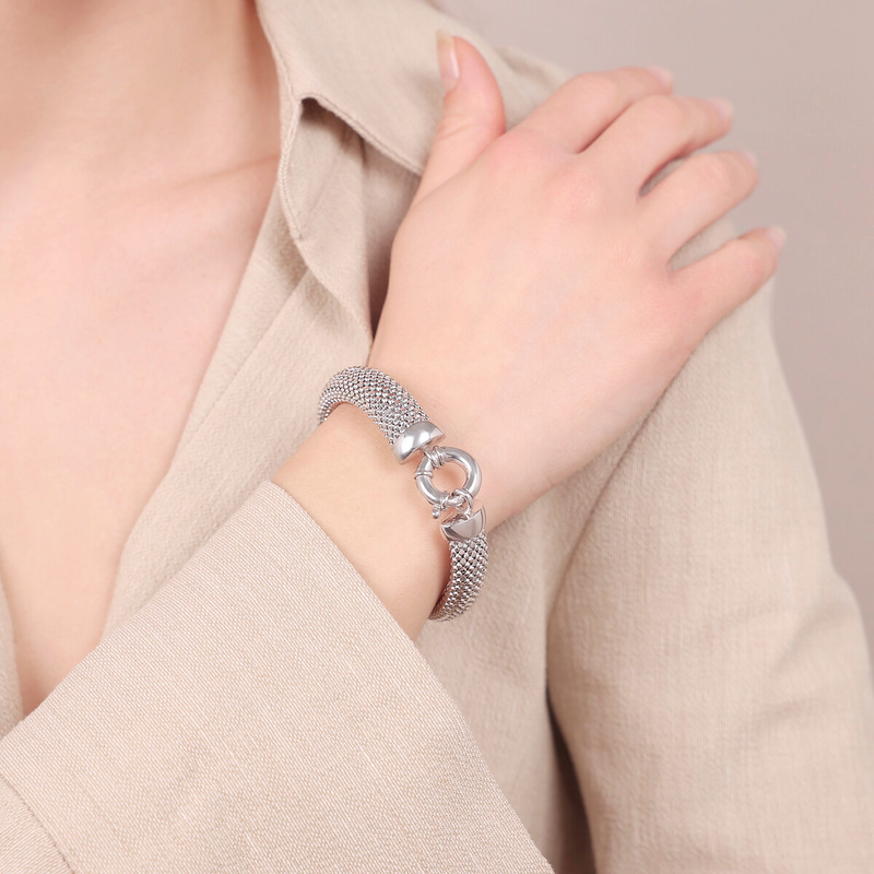 Petit et grand bracelet à maillons Popcorn en argent 925 platiné.
