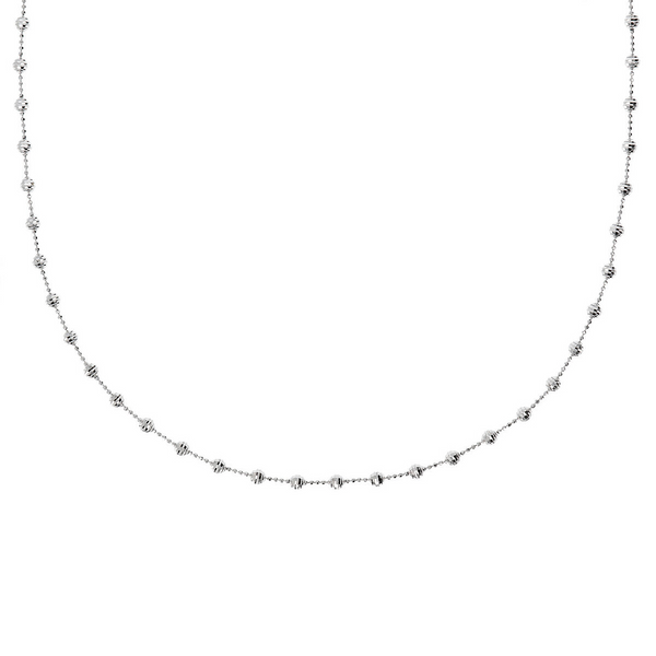 Long Necklace with Diamond Beads in Platinum Plated 925 Silver
