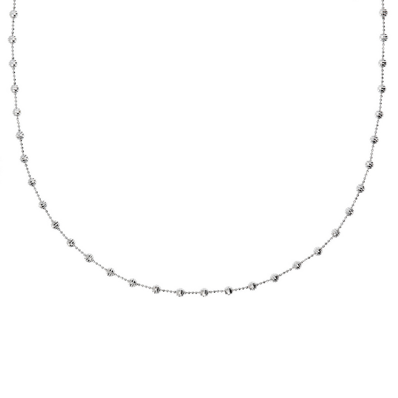 Long Necklace with Diamond Beads in Platinum Plated 925 Silver
