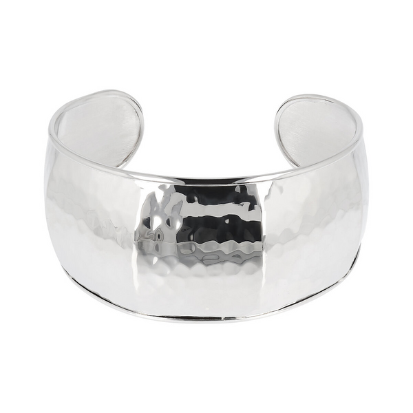 Rigid Bracelet in Platinum-plated 925 Silver with Large Hammered Surface