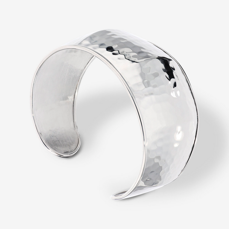 Rigid Bracelet in Platinum-plated 925 Silver with Large Hammered Surface