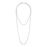 Graduated Necklace with Double Strand of Diamond Microbeads in Platinum Plated 925 Silver