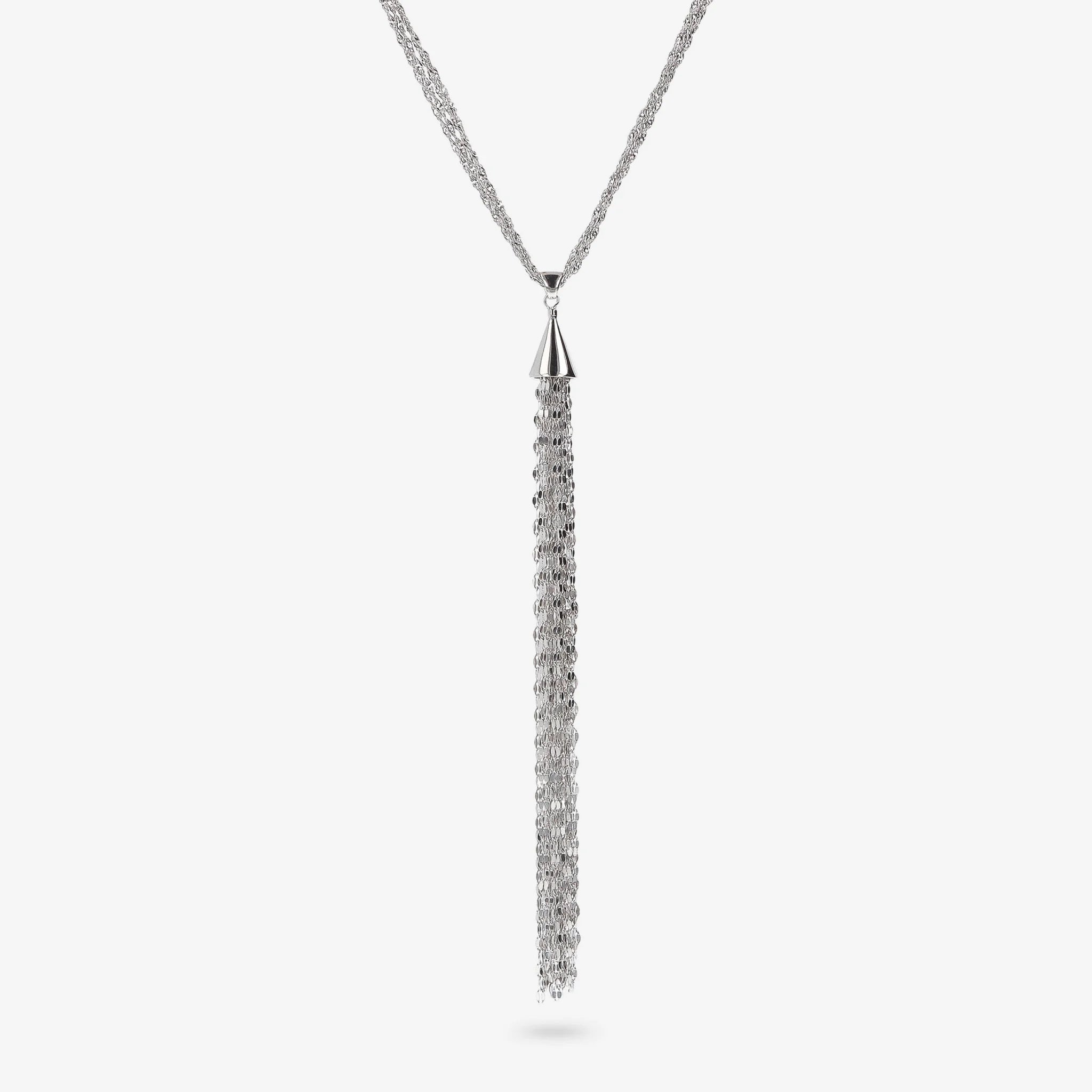 Collana Multifilo in Argento 925 placcato Platino con Maglia Singapore Diamantata e Pendente Scorrevole