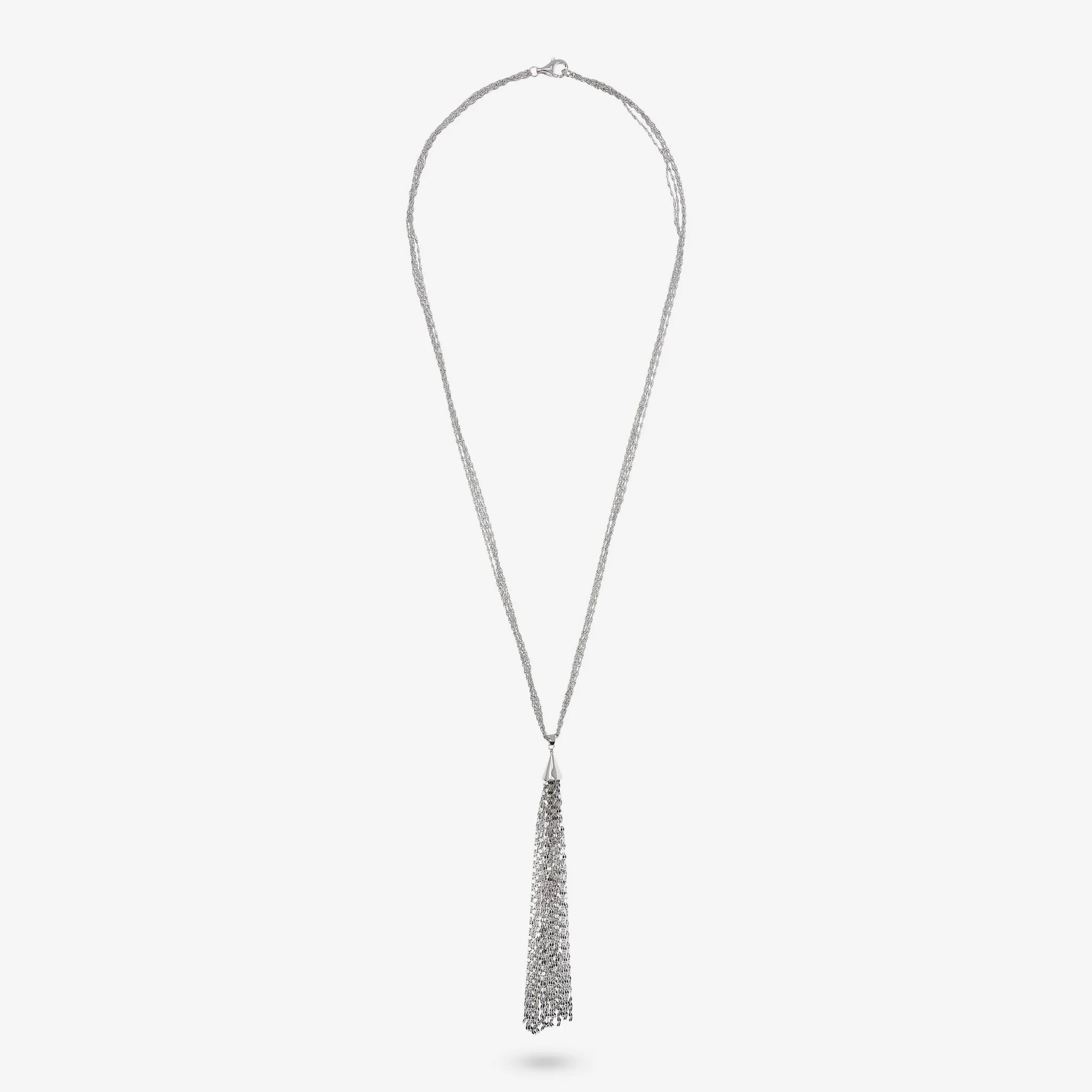 Collana Multifilo in Argento 925 placcato Platino con Maglia Singapore Diamantata e Pendente Scorrevole