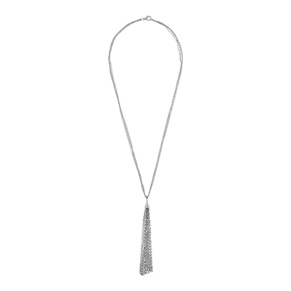 Multistrand Necklace in Platinum Plated 925 Silver with Diamond Singapore Link and Sliding Pendant
