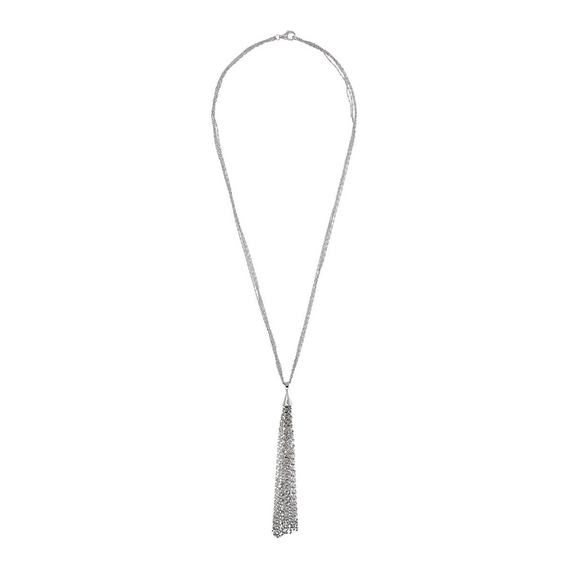 Mehrsträngige Halskette aus platiniertem 925er Silber mit verschiebbarem Anhänger