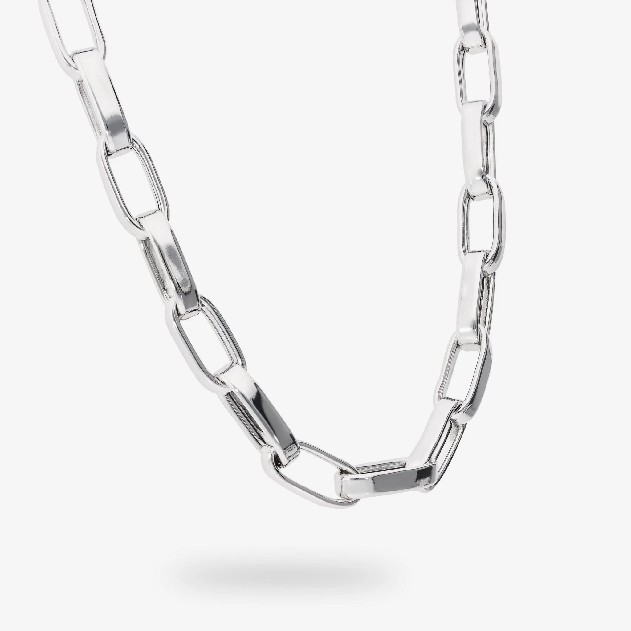 Collana Maxi Maglie Ovali Allungate in Argento 925 placcato Platino