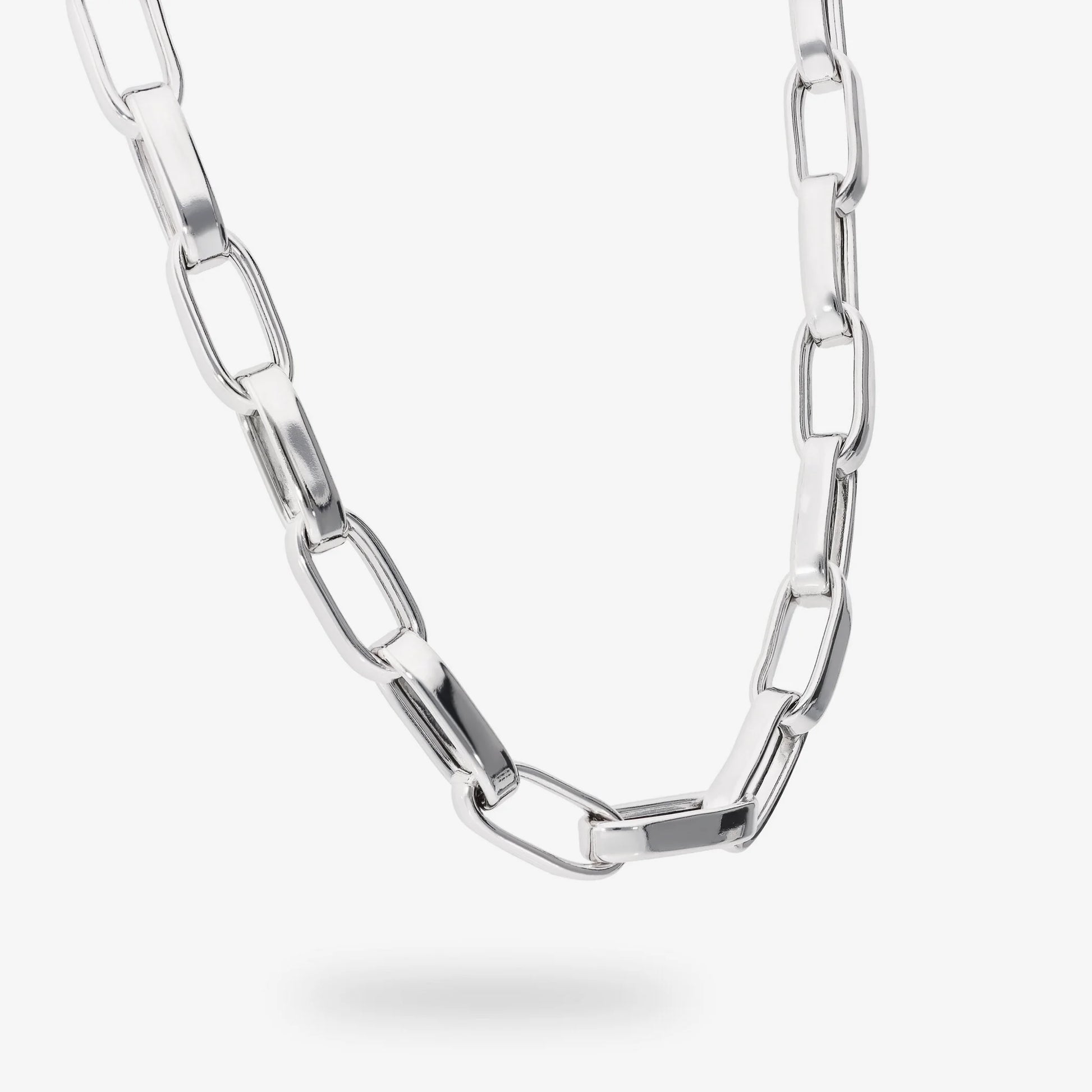 Collana Maxi Maglie Ovali Allungate in Argento 925 placcato Platino
