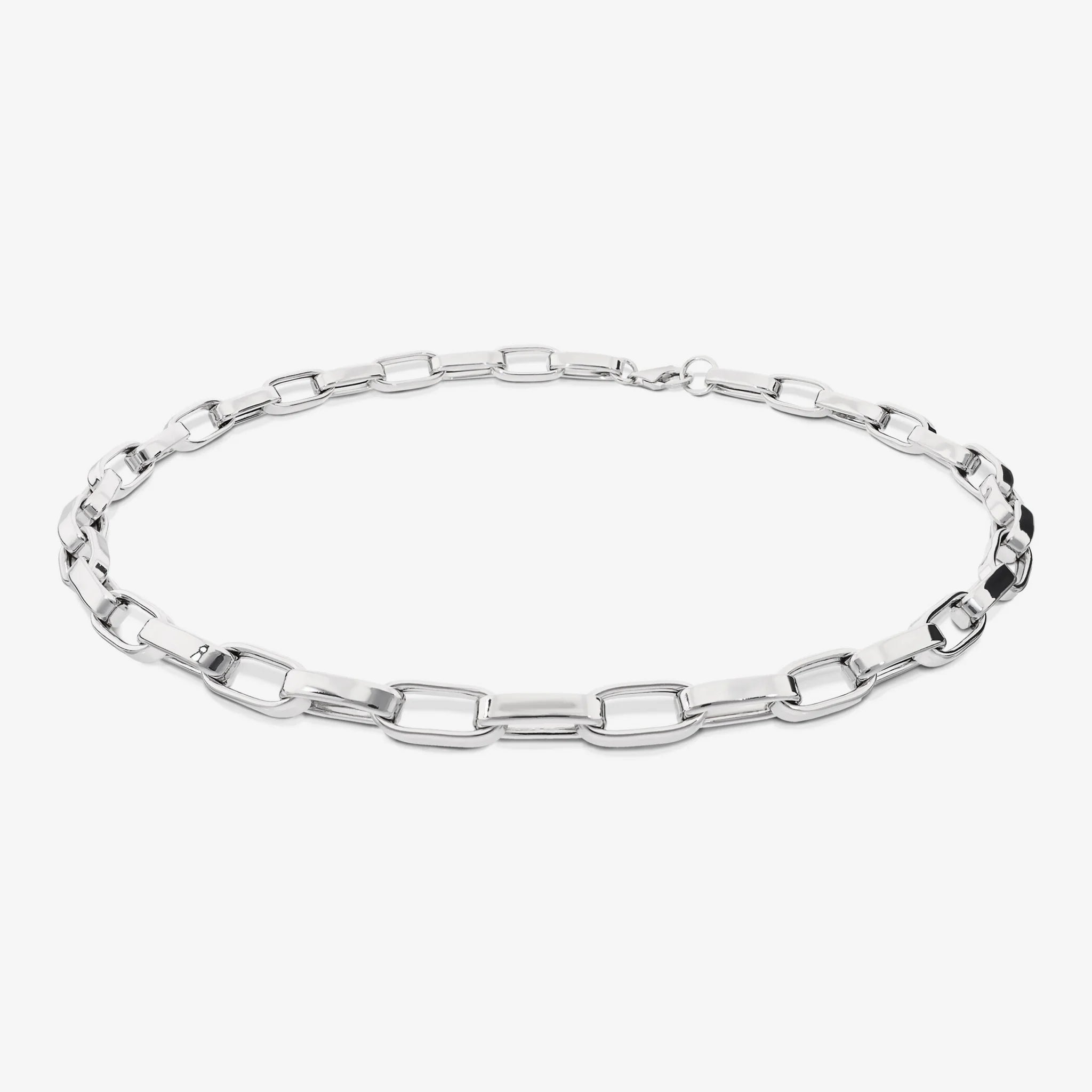 Collana Maxi Maglie Ovali Allungate in Argento 925 placcato Platino