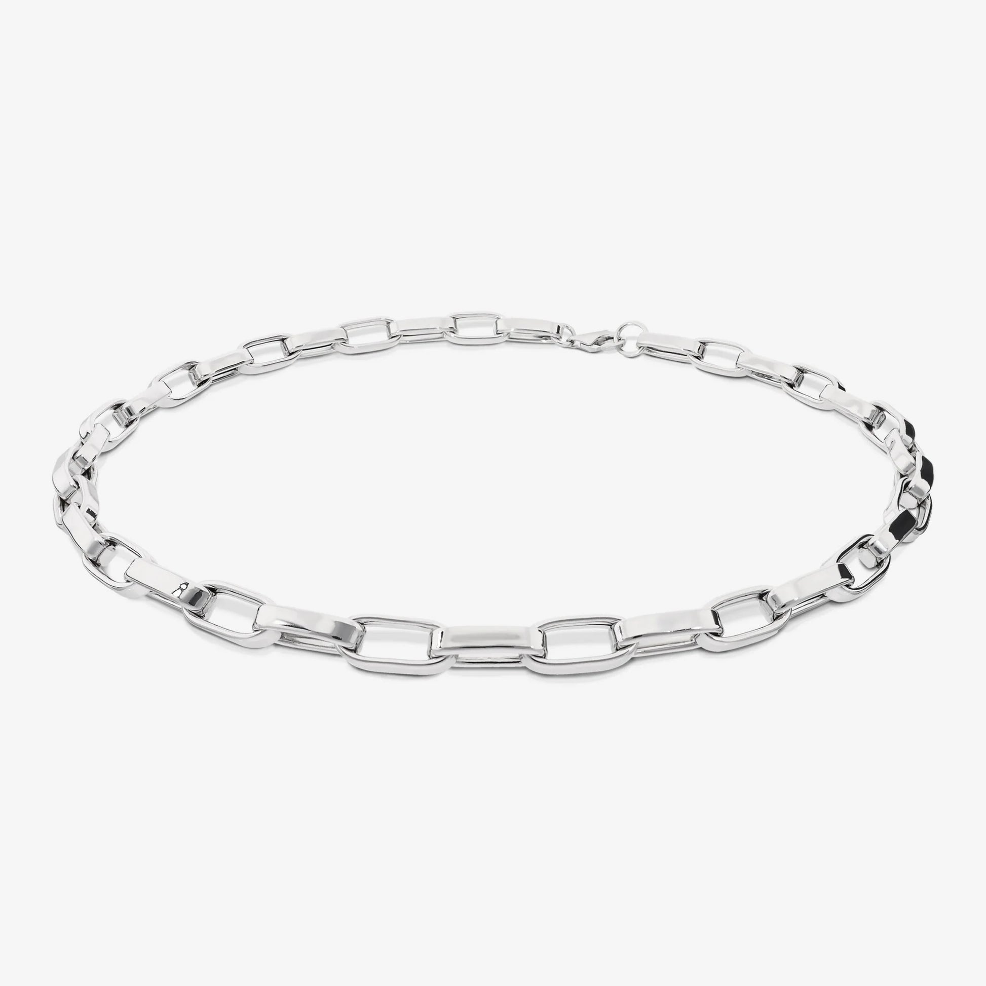 Collana Maxi Maglie Ovali Allungate in Argento 925 placcato Platino