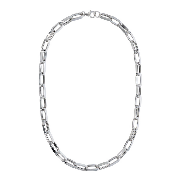 Maxi Elongated Oval Link Necklace and Hidden Clasp in Platinum Plated 925 Silver