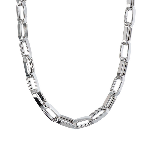 Maxi-Halskette mit ovalen Gliedern und verstecktem Verschluss aus platiniertem 925er-Silber