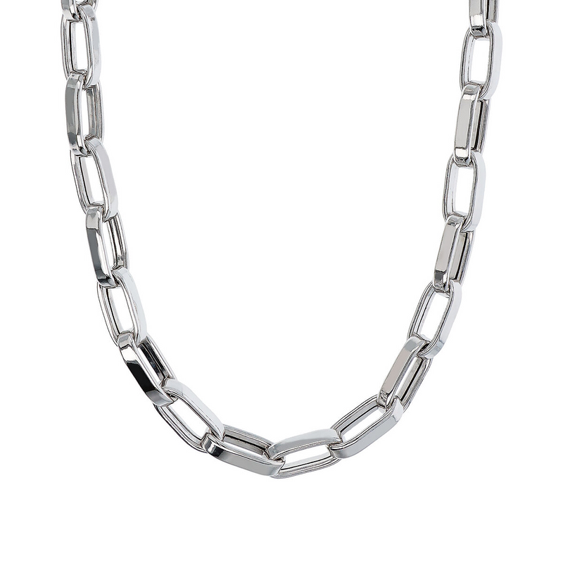 Maxi-Halskette mit ovalen Gliedern und verstecktem Verschluss aus platiniertem 925er-Silber
