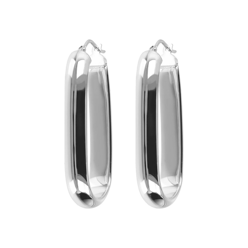 Elongated Oval Earrings in Platinum-plated 925 Silver